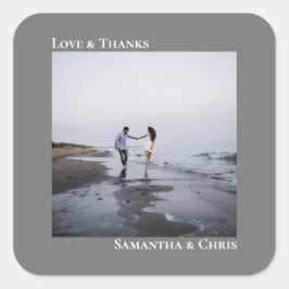 Minimale foto grijze liefde en Bedankt bruiloft Vierkante Sticker