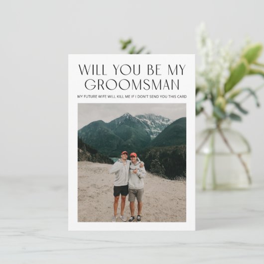 Minimale foto Groomsman voorstel Kaart (Staand voorkant)