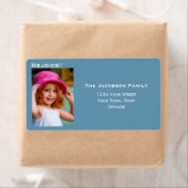 Minimale foto groot blauw vakantieadres etiket (Insitu)