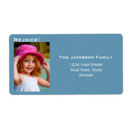 Minimale foto groot blauw vakantieadres etiket