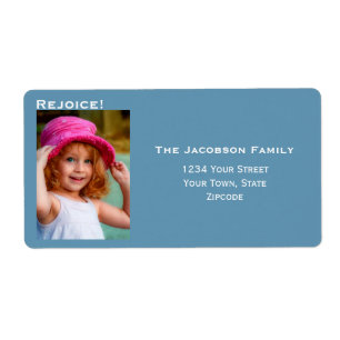 Minimale foto groot blauw vakantieadres etiket