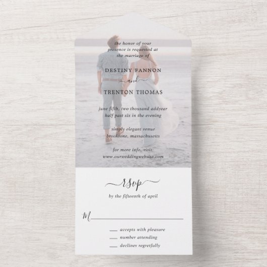 Minimale foto klassieke elegante bruiloft all in one uitnodiging (Binnen)