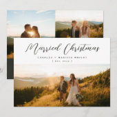 Minimale foto met Elegant-gehuwd kerstscript Feestdagenkaart (Voorkant / Achterkant)