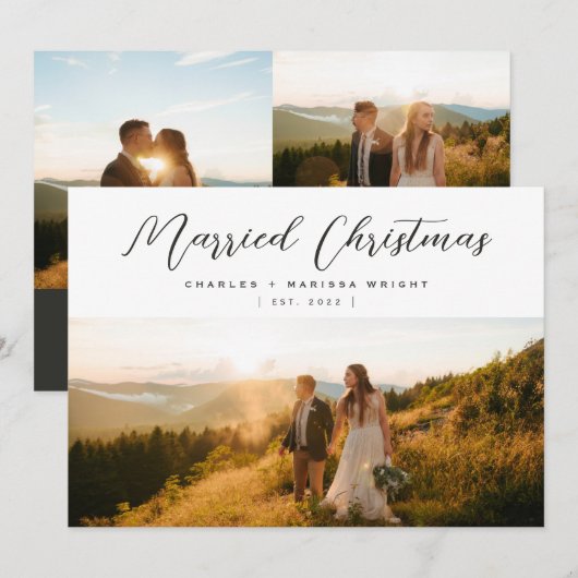 Minimale foto met Elegant-gehuwd kerstscript Feestdagenkaart (Voorkant / Achterkant)