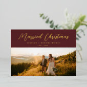 Minimale foto met Elegant-gehuwd kerstscript Folie Feestdagenkaart (Staand Voorkant)