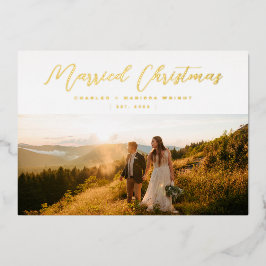 Minimale foto met Elegant-gehuwd kerstscript Folie Feestdagenkaart