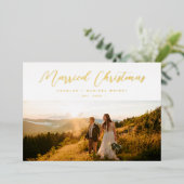 Minimale foto met Elegant-gehuwd kerstscript Folie Feestdagenkaart (Staand Voorkant)