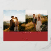 Minimale foto met Elegant-gehuwd kerstscript Folie Feestdagenkaart (Achterkant)