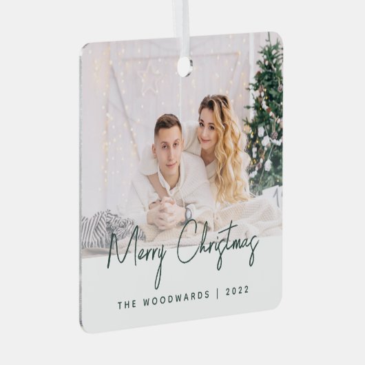 Minimale foto met kerstgroen script metalen ornament (Voorkant Rechts)