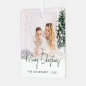 Minimale foto met kerstgroen script metalen ornament (Voorkant links)