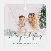 Minimale foto met kerstgroen script metalen ornament (Achterkant)