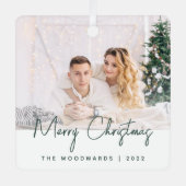 Minimale foto met kerstgroen script metalen ornament (Voorkant)