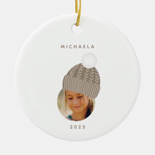 Minimale foto met kerstmis met Pet Taupe Keramisch Ornament (Voorkant)