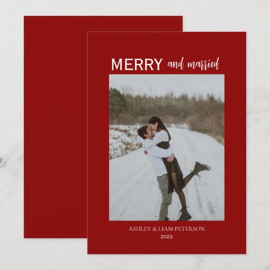 Minimale foto met Kerstmis van gelukkig getrouwde Feestdagenkaart (Voorkant / Achterkant)