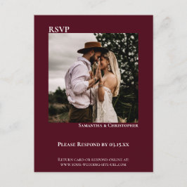 Minimale foto Modern Burgundy Wedding RSVP Briefkaart