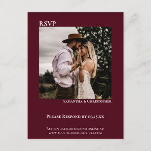 Minimale foto Modern Burgundy Wedding RSVP Briefkaart
