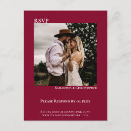 Minimale foto Modern Cranberry Red Wedding RSVP Briefkaart
