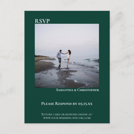 Minimale foto Modern Emerald Green Wedding RSVP Briefkaart (Voorkant)