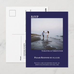 Minimale foto Modern Navy Blue Wedding RSVP Briefkaart