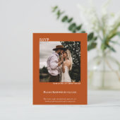 Minimale foto Modern Rust Sinaasappel Wedding RSVP Briefkaart (Staand voorkant)