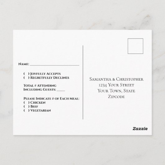 Minimale foto Modern Sandy Tan Wedding RSVP Briefkaart (Achterkant)