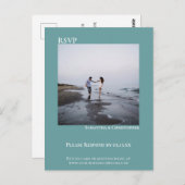 Minimale foto Modern Simple Blauwgroen Wedding RSV Briefkaart (Voorkant / Achterkant)