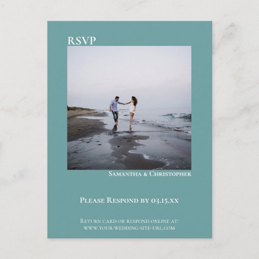 Minimale foto Modern Simple Blauwgroen Wedding RSV Briefkaart (Voorkant)