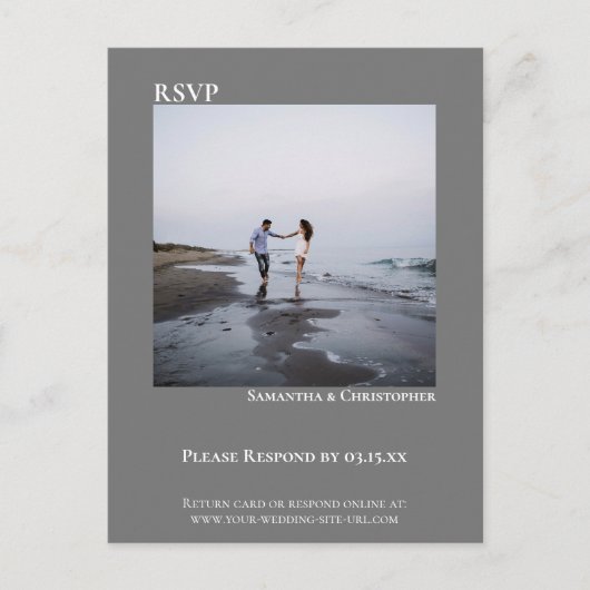 Minimale foto Modern Simple Grey Wedding RSVP Briefkaart (Voorkant)