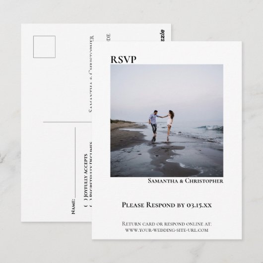 Minimale foto Modern Simple Wedding RSVP Briefkaart (Voorkant / Achterkant)