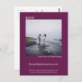 Minimale foto Moderne Cassis Simple Wedding RSVP Briefkaart (Voorkant / Achterkant)