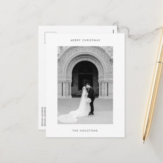 Minimale foto moderne kerst feestdagenkaart (Voorkant / Achterkant in situ)