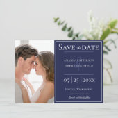 Minimale foto | Navy Blue Save the Date (Staand voorkant)