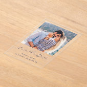 Minimale foto Navy Blue Script Bewaar de datum Acryl Uitnodigingen (Laagn)