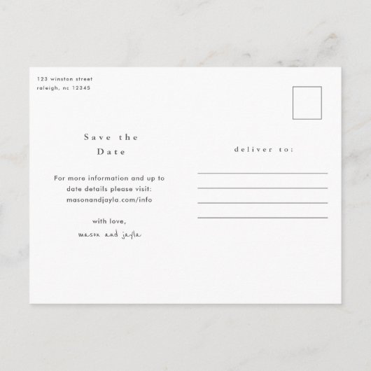 Minimale foto Opslaan Datum Aankondigingskaart (Achterkant)