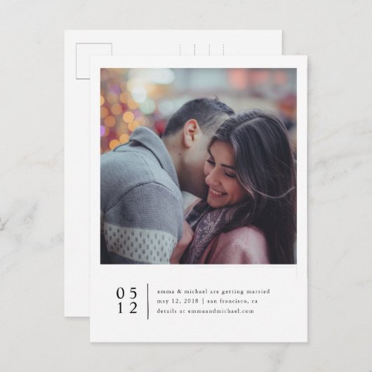 Minimale foto Opslaan Datum Aankondigingskaart (Voorkant / Achterkant)