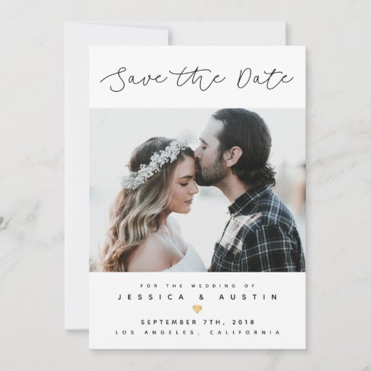 Minimale foto Opslaan Datum | Zwart en goud Save The Date (Voorkant)