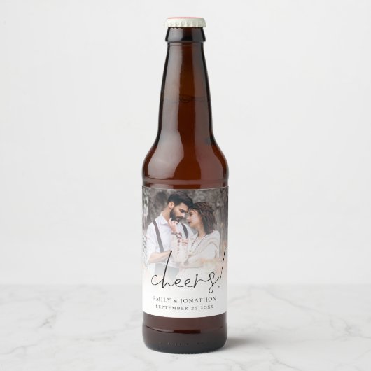 Minimale foto-overlay-kazen bruiloft bier etiket (Voorkant)