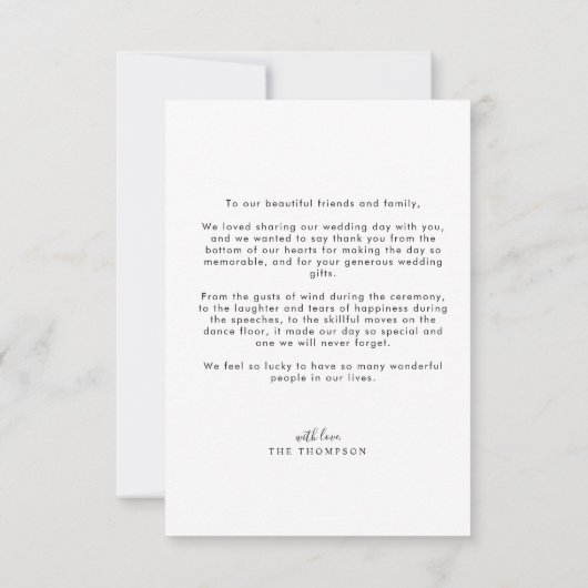 Minimale foto-overlay schaduwrand bruiloft bedankkaart (Achterkant)