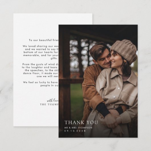 Minimale foto-overlay schaduwrand bruiloft bedankkaart (Voorkant / Achterkant)