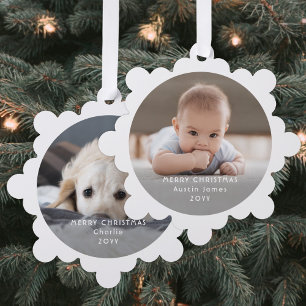 Minimale foto-overlay witte tekst Prettig kerstfee Ornament Kaart