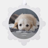 Minimale foto overlay Witte tekst Vrolijk kerstfee Ornament Kaart (Achterkant)