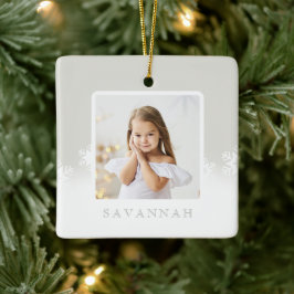 Minimale foto Powder Grey & Snowflake Keramisch Ornament