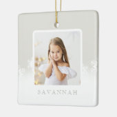 Minimale foto Powder Grey & Snowflake Keramisch Ornament (Links)