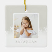 Minimale foto Powder Grey & Snowflake Keramisch Ornament (Voorkant)