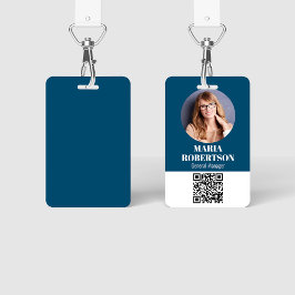 Minimale foto-QR-code (blauw) Badge