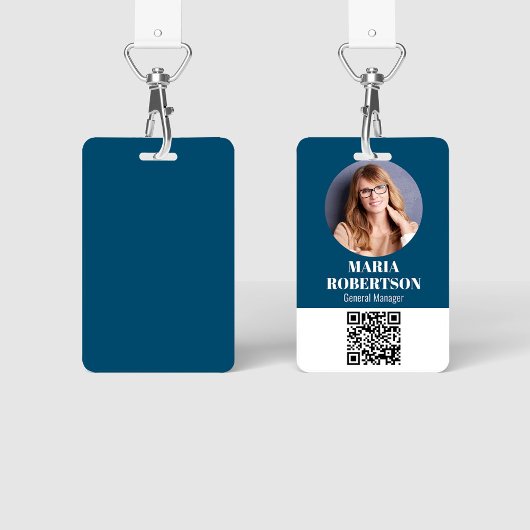 Minimale foto-QR-code (blauw) Badge