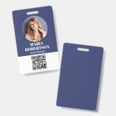 Minimale foto-QR-code (blauw) Badge (Voor- en achterkant)