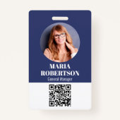 Minimale foto-QR-code (blauw) Badge (Voorkant)