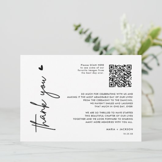 Minimale foto QR-code Hartelijk dank Bedankkaart (Staand voorkant)