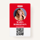 Minimale foto-QR-code Rood van naam werknemer Badge (Voorkant)